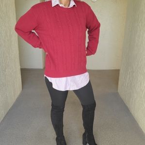 Oscar De La Renta Cable Knit Red Sweater, Size XL